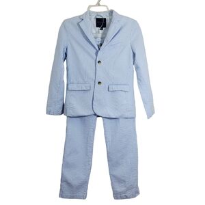 Janie and Jack Boys Seersucker Blazer Jacket Pants Suit Blue Stripe Size 12 Kids